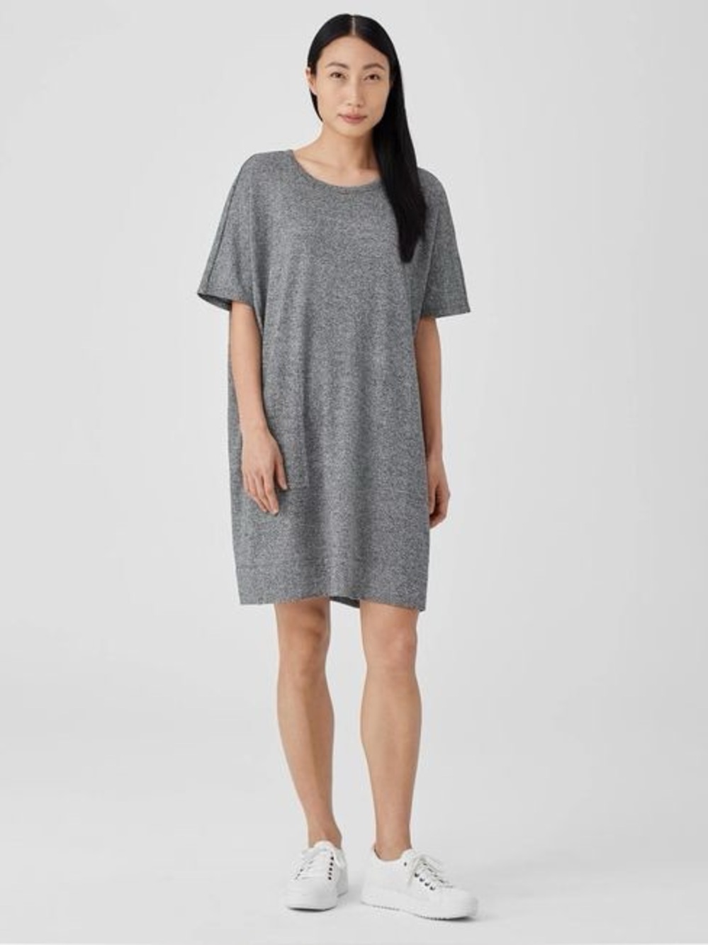 Eileen Fisher Gray Knit V-Neck Mini Dress